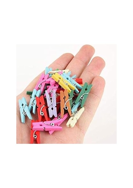 Renkli Dekoratif Fotoğraf Albüm Mini Ahşap Mandal ~100 Adet