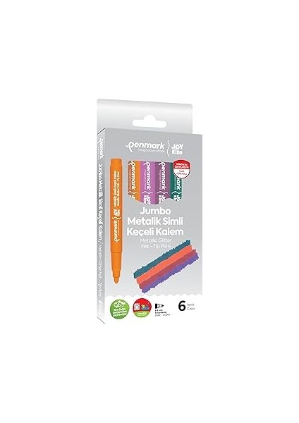 Penmark Süper Yıkanabilir Metalik Simli Keçeli Kalem 6'lı