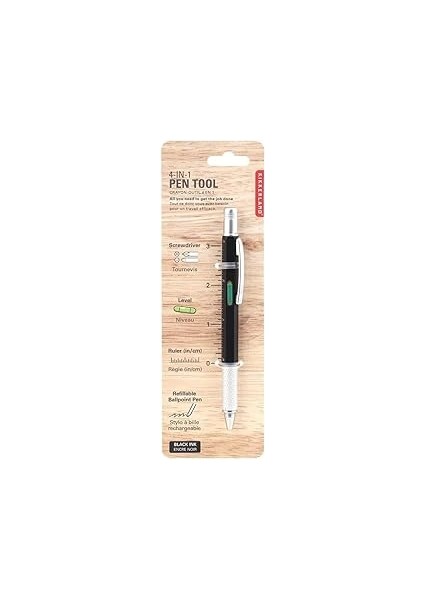 Kikkerland 4-In-1 Tükenmez Kalem Tool, Siyah