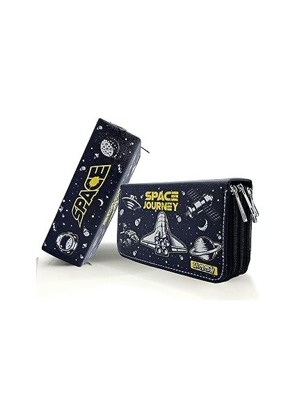 Limmy Kalem Kutusu Siyah Mekik Space Kawai Organizer Kalemkutu Vegan Deri Üç Bölmeli Kalemlik Siyah