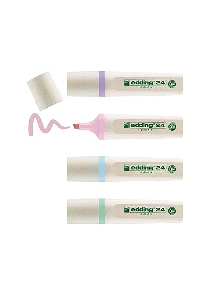 Edding 24 Ecoline Fosforlu Kalem, 4'lü Set, Karışık Renkler, Kesik Uç