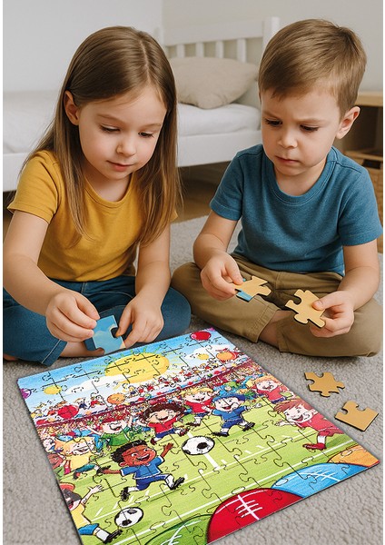 ⚽ Renkli Futbol Temalı Ahşap Puzzle – 70 Parça (32 x 42 Cm) | Ahşap Saklama Kutulu Eğitici Oyuncak