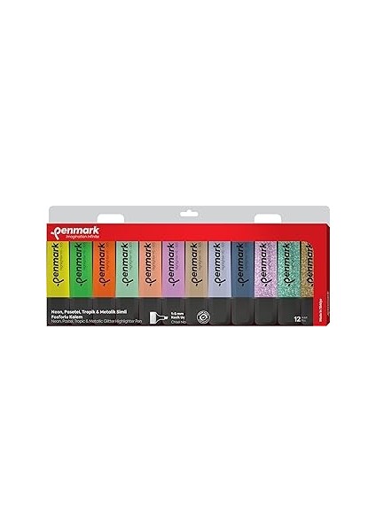 Penmark Fosforlu Kalem 12'li Asetat Karışık Renk 3 Neon ve 3 Pastel ve 3 Tropik ve 3 Simli