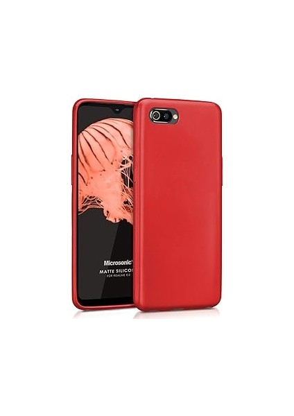 Microsonic Matte Silicone Realme C2 Kılıf Kırmızı [realme C2 ile Uyumlu Kılıf - Kırmızı]