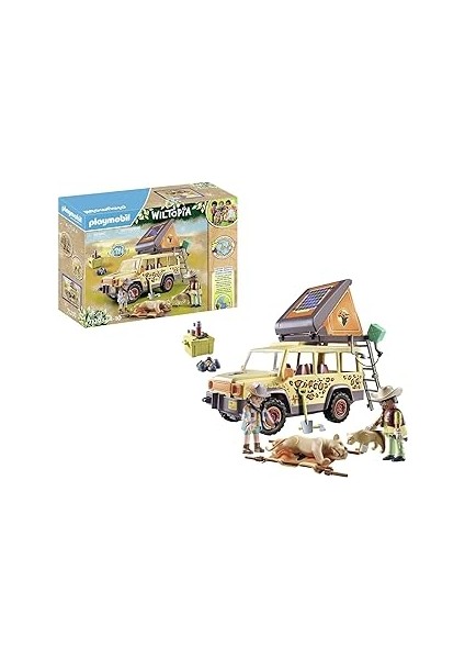 Playmobil Wiltopia 71293 Aslanlar ve Arazi Aracı, Savanada Macera Dolu Hayvan Bakımı, Sürdürülebili
