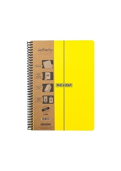 Meteksan Infinity Primary Serisi, A4, 6 Konulu (3 Kareli, 3 Çizgili) 180 Yaprak Pp Kapaklı Spiralli