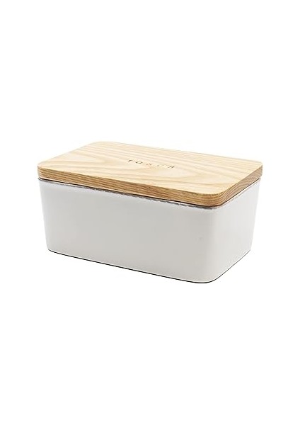 Yamazaki 3098 Tosca Tereyağı Kabı L, Beyaz, Seramik/ahşap, Minimalist Tasarım