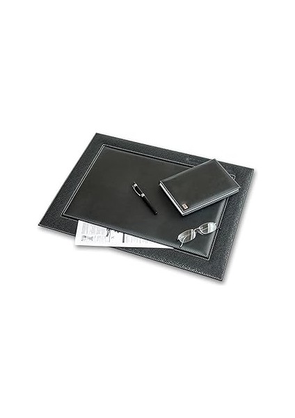 2k 4722 Sümen Takımı Suni Deri Hilton Kenar Desenli Tek Parça Kapaklı Pad Sümen 55X42 Cm, Siyah
