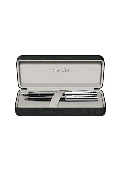 Scrikss Metropolis 78 Dolma Kalem & Tükenmez Kalem Takımı, Akrilik Gövde, Siyah