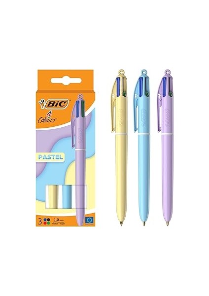 4 Colours Pastel Gövde Tükenmez Kalem 3'lü Blister, 4 Farklı Renk (Mavi, Siyah,yeşil ve Kırmızı
