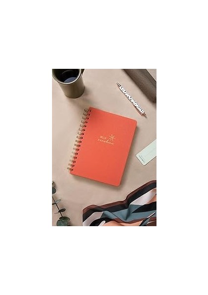 Paperora A5 Spiralli Sert Kapak Keten Noktalı Tarihsiz Not Defteri Mercan