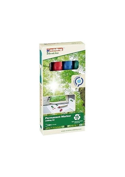 Edding 22 Ecoline Permanent Markör , 4'lü Set, Karışık Renkler, Kesik Uç, Yeniden Doldurulabilir