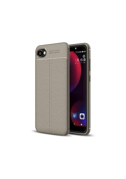 Microsonic Htc Desire 12 Kılıf Deri Dokulu Silikon Gri