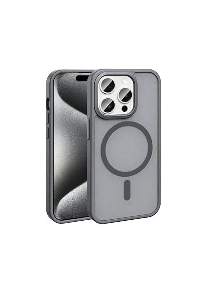 Iphone 15 Pro Max Kılıf Magsafe Uyumlu Şarj Özellikli Mat Arka Yüzey Zore Sio Kapak-Gri