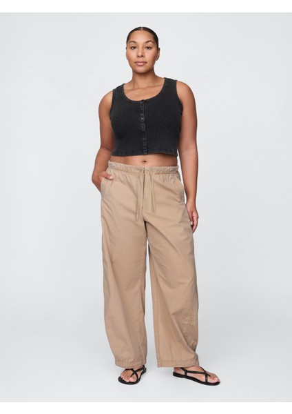 Kadın Bej Mid Rise Barrel Paraşüt Pantolon fırsatları