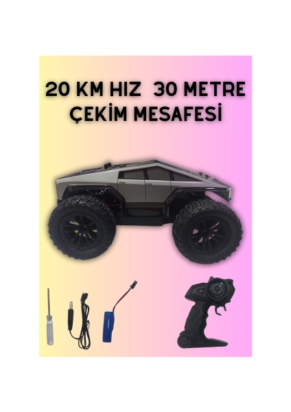 25KM Hız 2.4ghz Uzaktan Kumandalı Işıklı Şarjlı Tesla Cybertruck Görünümlü Pikap Araba