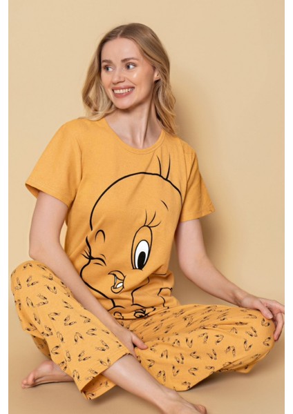 Dreamy Pamuklu Desenli Kısa Kollu Kadın Pijama Takımı