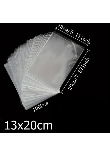 100 Adet 13X20 cm Bantsız Şeffaf Opp Jelatin Poşet, Kurabiye ve Şekerleme Poşeti