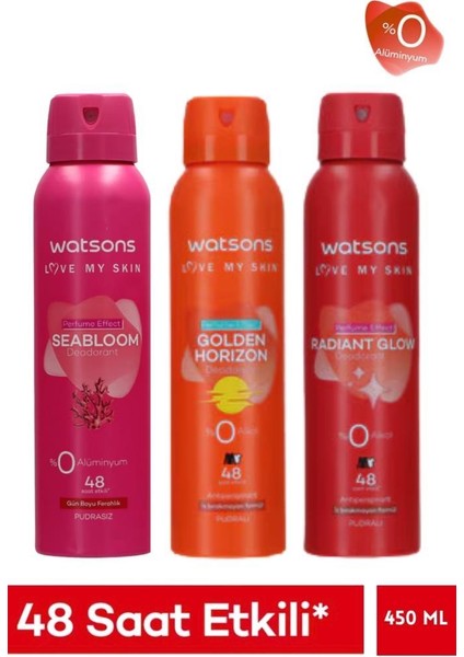 3’lü Kadın Deodorant Seti – Seabloom Pudrasız+Golden Horizon+Radiant Glow 150 ml