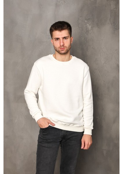 Erkek Ekru Renk Bisiklet Yaka Oversize Sweatshirt Unisex indirimleri