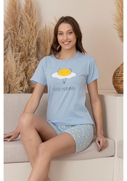 Dreamy Pamuklu Desenli Kısa Kollu Şortlu Kadın Pijama Takımı