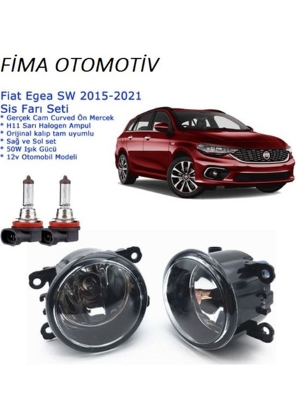 Camlı Sağ Sol Sis Farı Seti Fiat Egea Sw 2015 Uyumlu