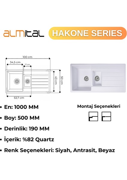 Granit Evye Hakone Series White, 1.5 Göz 100X50 (Beyaz) fırsatları