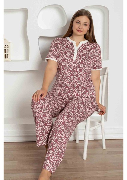 X-Dreamy Büyük Beden Likralı Pamuklu Çiçekli Kısa Kollu Pijama Takımı fiyatları