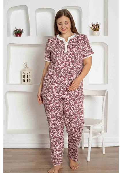 X-Dreamy Büyük Beden Likralı Pamuklu Çiçekli Kısa Kollu Pijama Takımı modelleri