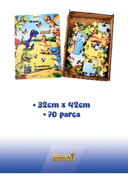 🦕 Dinozor Temalı Ahşap Puzzle – 70 Parça (32 x 42 Cm) | Ahşap Saklama Kutulu Eğitici Oyuncak modelleri