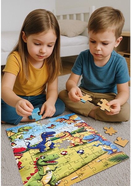 🦕 Dinozor Temalı Ahşap Puzzle – 70 Parça (32 x 42 Cm) | Ahşap Saklama Kutulu Eğitici Oyuncak fırsatları
