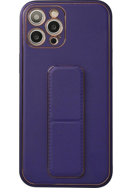 Newface iPhone 12 Pro Max Kılıf Coco Deri Standlı Kapak - Mor