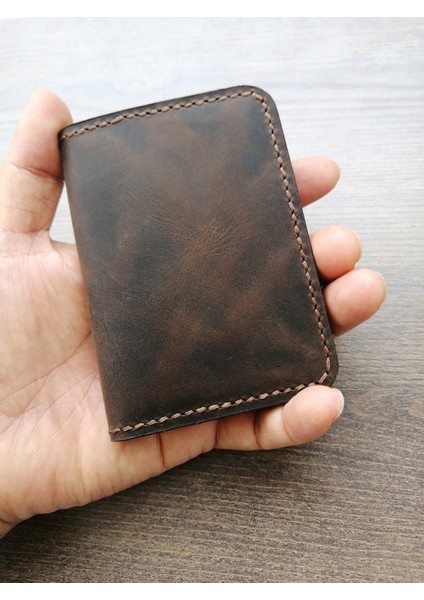 Minimalist Kartlık Deri Kartlık Gerçek Deri Kişiye Özel Kahverengi MK7KKS