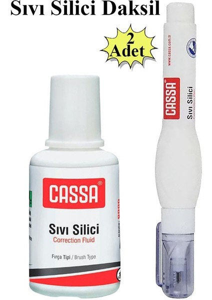 Sıvı Silici Daksil ve Kalem Daksil 2 Adet Cassa Fırçalı Sıvı Düzeltici Daksil Yazı Düzeltici Okul Ofis Büro Fırça Uçlu