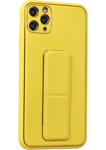 Newface iPhone 11 Pro Max Kılıf Coco Deri Standlı Kapak - Sarı fiyatları