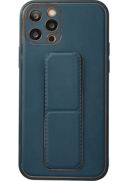 Newface iPhone 12 Pro Kılıf Coco Deri Standlı Kapak - Mavi