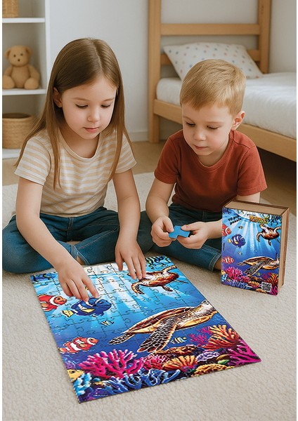 🐠 Deniz Canlıları Temalı Ahşap Puzzle – 70 Parça (32 x 42 Cm) | Ahşap Saklama Kutulu Eğitici Oyuncak