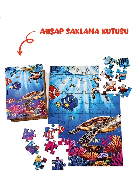 🐠 Deniz Canlıları Temalı Ahşap Puzzle – 70 Parça (32 x 42 Cm) | Ahşap Saklama Kutulu Eğitici Oyuncak fiyatları