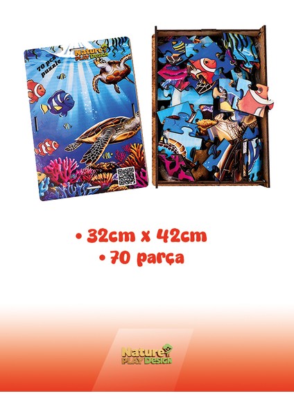 🐠 Deniz Canlıları Temalı Ahşap Puzzle – 70 Parça (32 x 42 Cm) | Ahşap Saklama Kutulu Eğitici Oyuncak modelleri