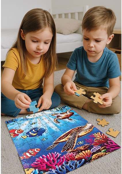 🐠 Deniz Canlıları Temalı Ahşap Puzzle – 70 Parça (32 x 42 Cm) | Ahşap Saklama Kutulu Eğitici Oyuncak fırsatları