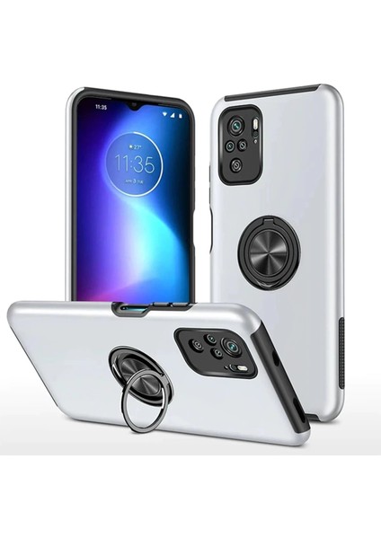 Newface Xiaomi Poco F3 Kılıf Elit Yüzüklü Kapak - Gümüş