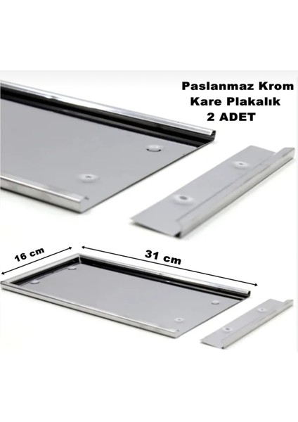 Paslanmaz Krom Nikelaj Kare Plakalık 16 cm x 31 cm 2 Adet
