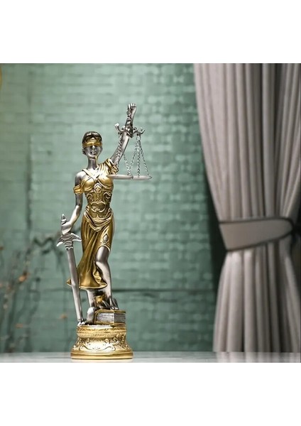 37 cm Ekstra Büyük Adalet Tanrıçası Heykeli - Altın Mızrak ve Terazi ile modelleri