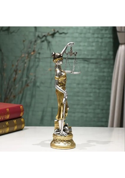 37 cm Ekstra Büyük Adalet Tanrıçası Heykeli - Altın Mızrak ve Terazi ile fırsatları