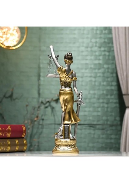 37 cm Ekstra Büyük Adalet Tanrıçası Heykeli - Altın Mızrak ve Terazi ile indirimleri