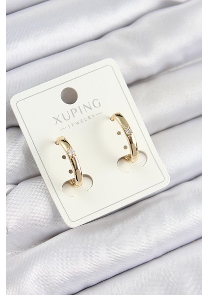 Xuping Zirkon Taşlı Oval Model Gold Renk Kadın Küpe