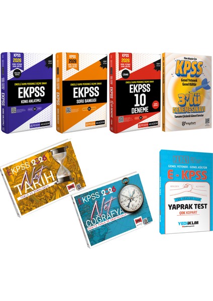 2026 E-Kpss Karma Set(Konu Anlatımı-Soru Bankası-Deneme-Yaprak Test-Tablolarla Tarih ve Coğrafya)