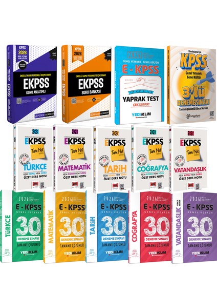 2026 E-Kpss Karma Set(Konu Anlatımı-Soru Bankası-Özet Ders Notu-30 Deneme-Çek Kopart Yaprak Test)