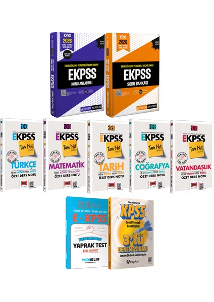 2026 E-Kpss Karma Set(Konu Anlatımı-Soru Bankası-Tüm Dersler Özet Ders Notu-Çek Kopart Yaprak Test)