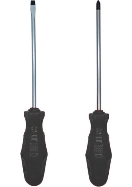Iki Adet Mıknatıslı, Siyah Saplı, Düz ve Yıldız Uçlu Tornavida 5X125 mm